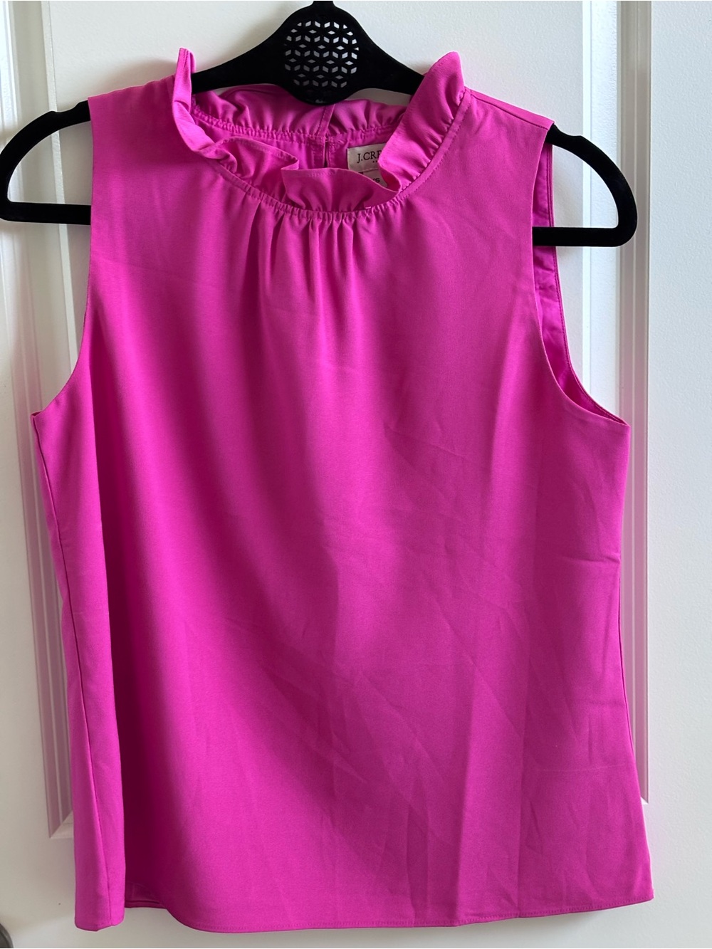 J. Crew Hot Pink Ruffle Neck Sleeveless Shell Top